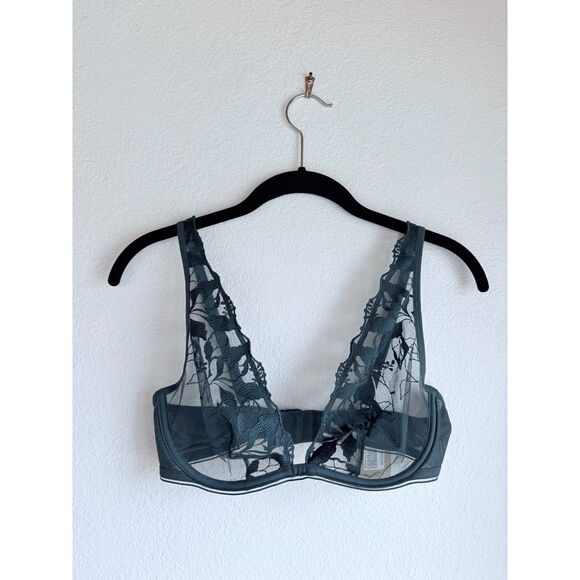 NWT Maison Lejaby Sin Embroidered Underwired Triangle Bra in Lagoon Teal 34D - Picture 3 of 8